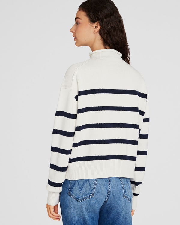 Club Monaco Striped Nautical Mockneck Sweater Navy Stripe