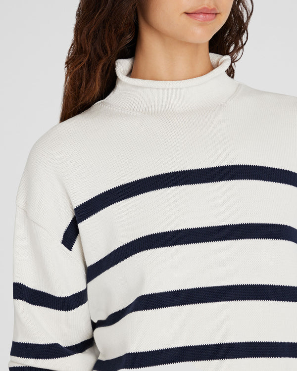 Club Monaco Striped Nautical Mockneck Sweater Navy Stripe