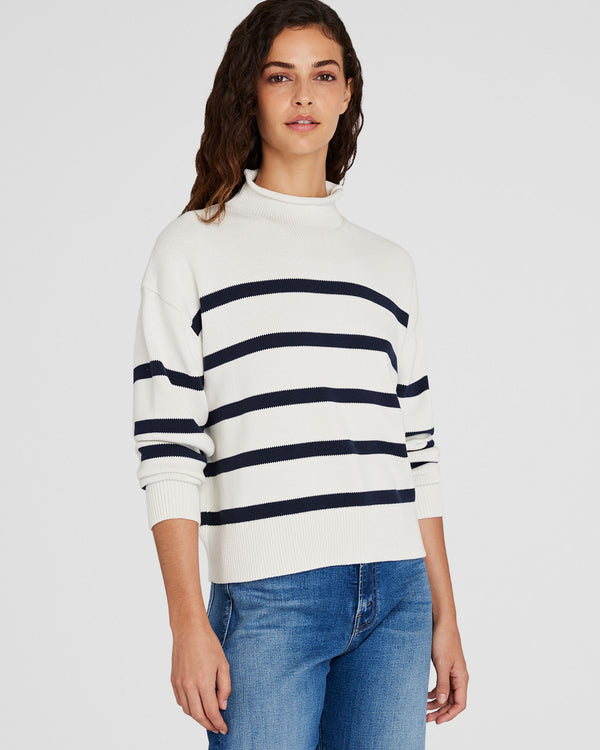 club monaco Striped Nautical Mockneck Sweater Navy Stripe