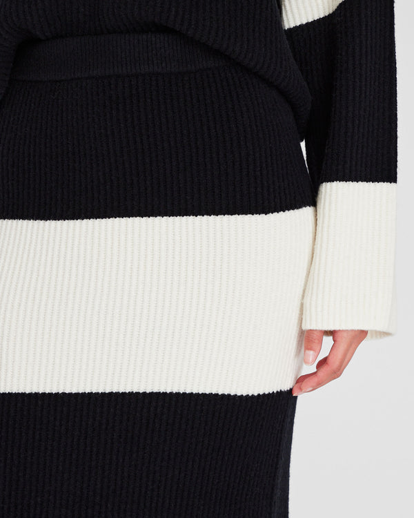 Club Monaco Striped Wool Blend Midi Skirt White Base Stripe #4