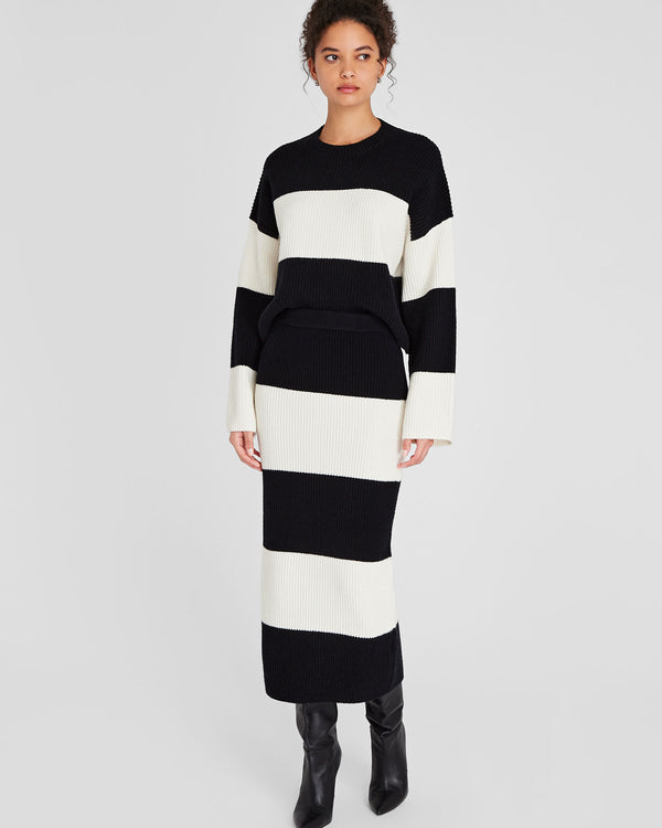 Club Monaco Striped Wool Blend Midi Skirt White Base Stripe #4