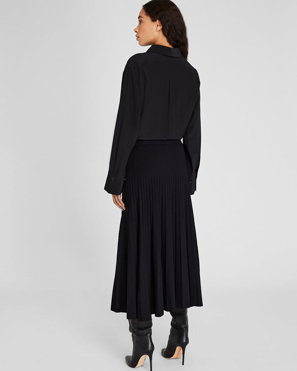 Club Monaco Sunburst Pleat Ribbed Knit Midi Skirt Black