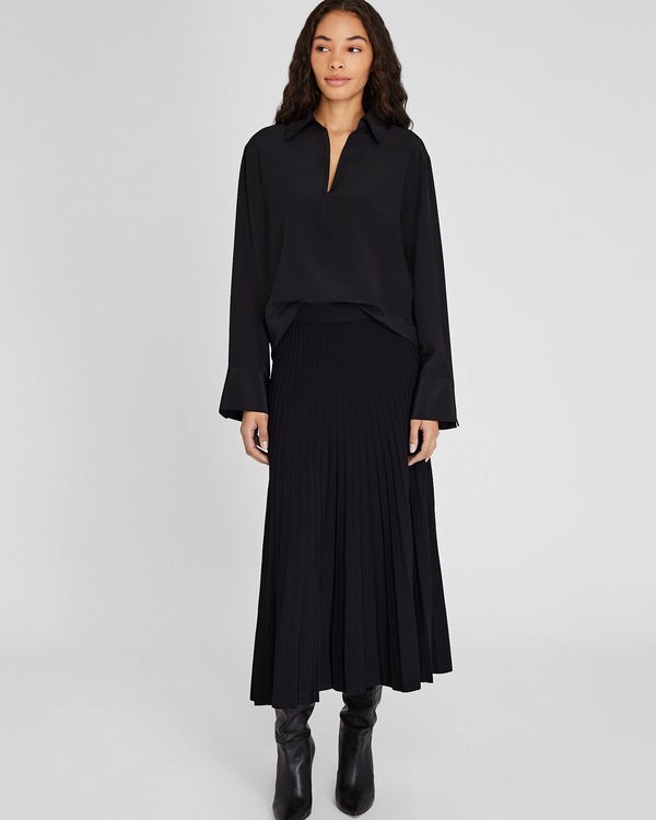 club monaco Sunburst Pleat Ribbed Knit Midi Skirt Black