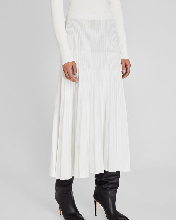 Club Monaco Sunburst Pleat Ribbed Knit Midi Skirt Soft Pearl