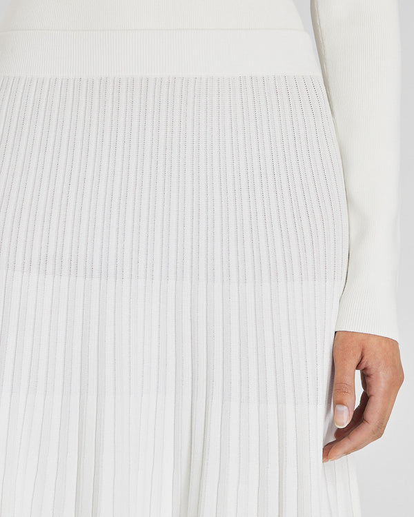 Club Monaco Sunburst Pleat Ribbed Knit Midi Skirt Soft Pearl