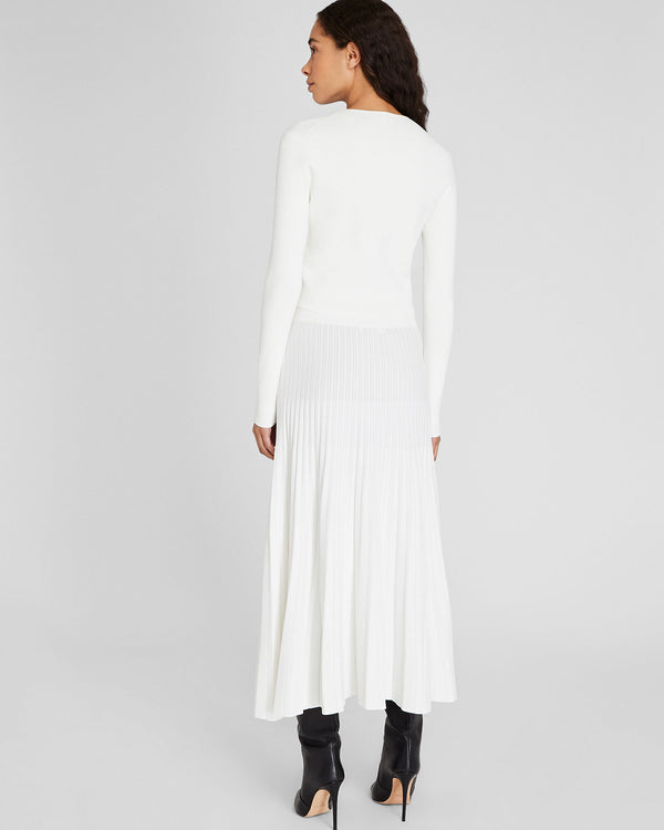 Club Monaco Sunburst Pleat Ribbed Knit Midi Skirt Soft Pearl