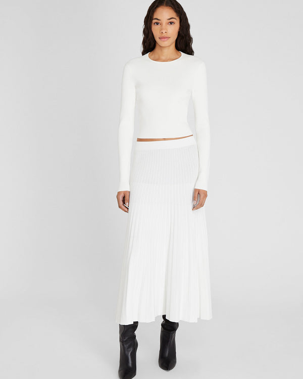 club monaco Sunburst Pleat Ribbed Knit Midi Skirt Soft Pearl