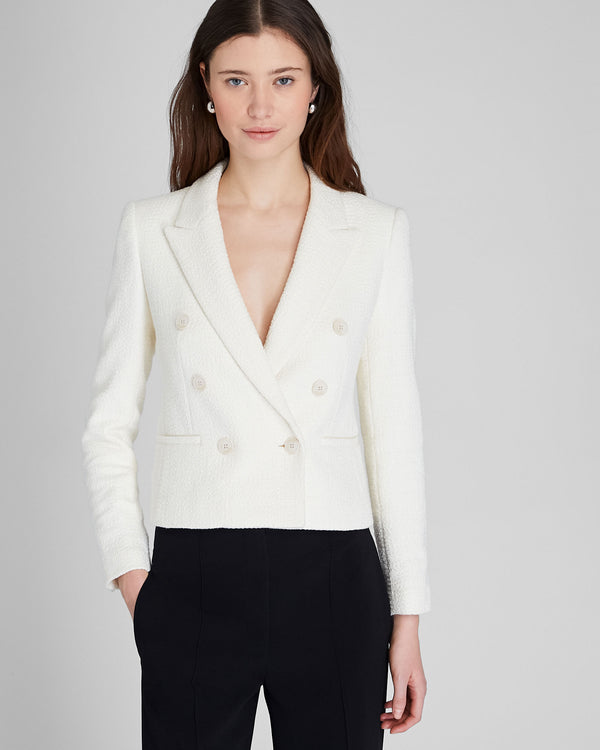 club monaco Textured Cropped Double Breasted Blazer Off White