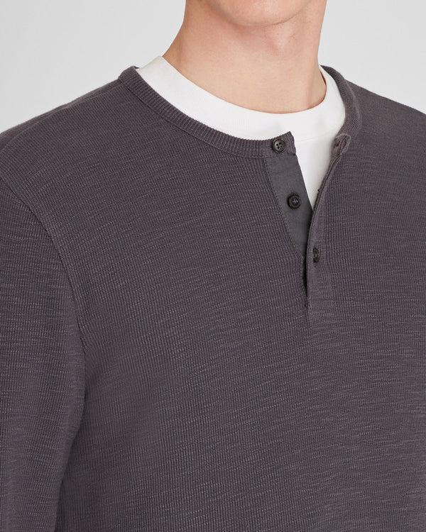Club Monaco Textured Rib Long-Sleeve Henley Medium Grey