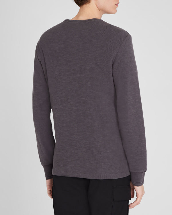Club Monaco Textured Rib Long-Sleeve Henley Medium Grey