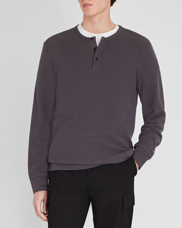 club monaco Textured Rib Long-Sleeve Henley Medium Grey