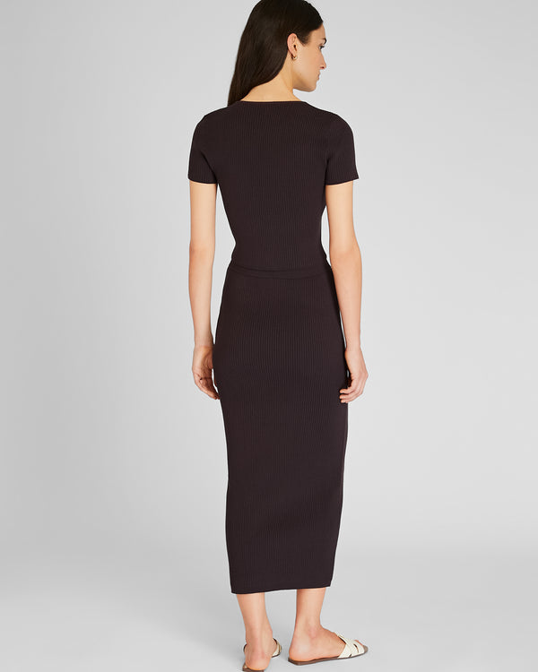 Club Monaco Textured Ribbed Fitted Maxi Skirt Brown