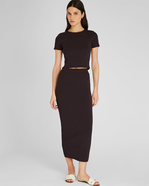 club monaco Textured Ribbed Fitted Maxi Skirt Brown