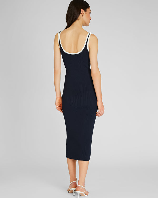 Club Monaco Textured Ribbed Tank Dress With Contrast Trim Dark Navy