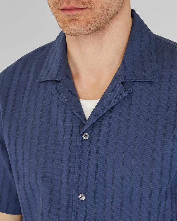 Club Monaco Textured Stripe Camp Collar Shirt Medium Blue