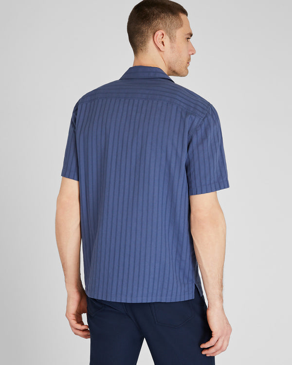 Club Monaco Textured Stripe Camp Collar Shirt Medium Blue