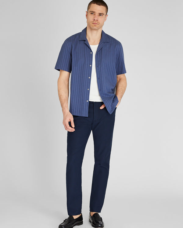 Club Monaco Textured Stripe Camp Collar Shirt Medium Blue