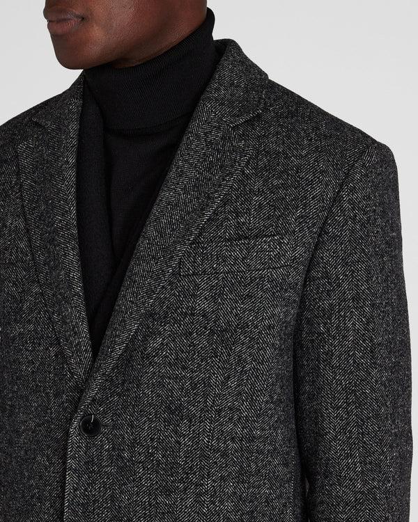 Club Monaco Textured Wool Blend Herringbone Coat Black Mix