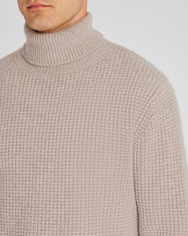 Club Monaco Waffle-Knit Cashmere Turtleneck Oatmeal Heather