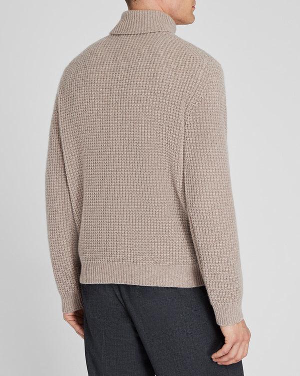 Club Monaco Waffle-Knit Cashmere Turtleneck Oatmeal Heather