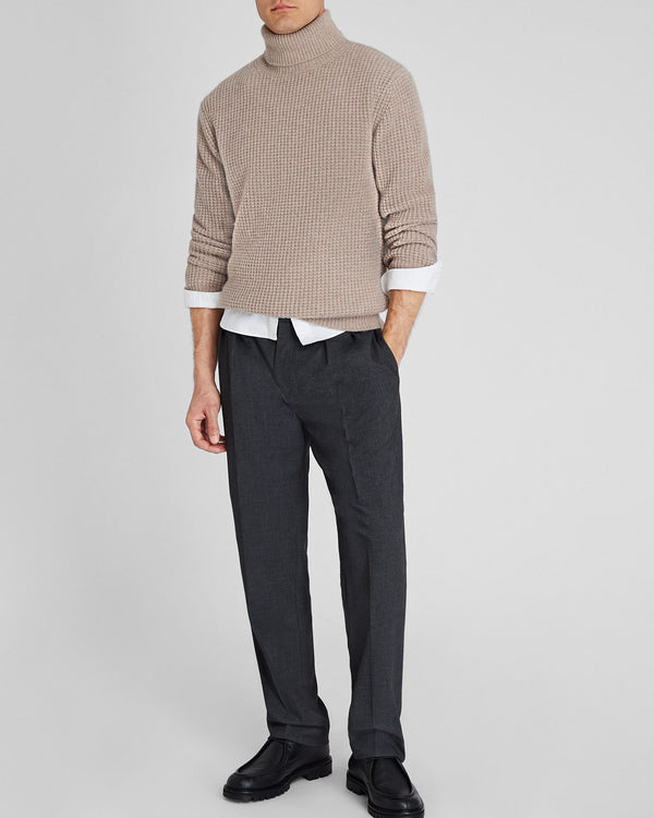 Club Monaco Waffle-Knit Cashmere Turtleneck Oatmeal Heather