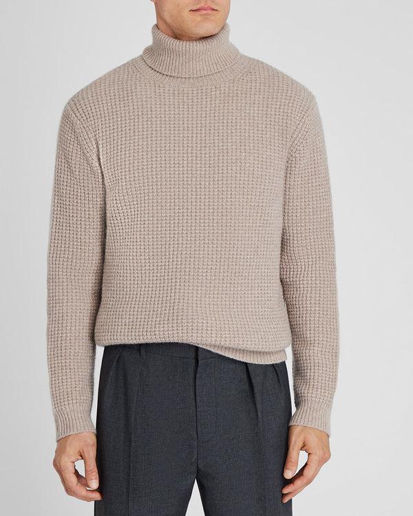 club monaco Waffle-Knit Cashmere Turtleneck Oatmeal Heather