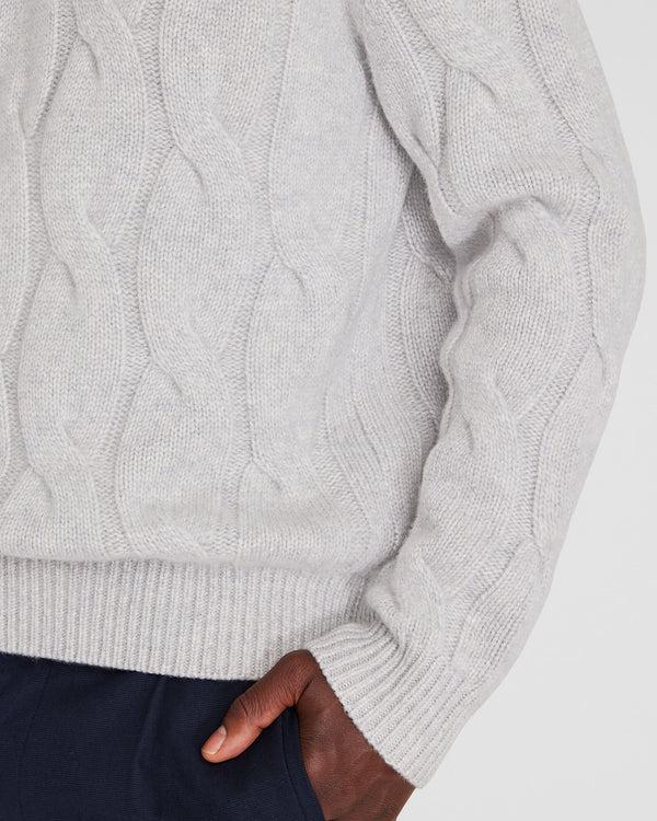 Club Monaco Wide Cable Cashmere Crewneck Light Heather Grey
