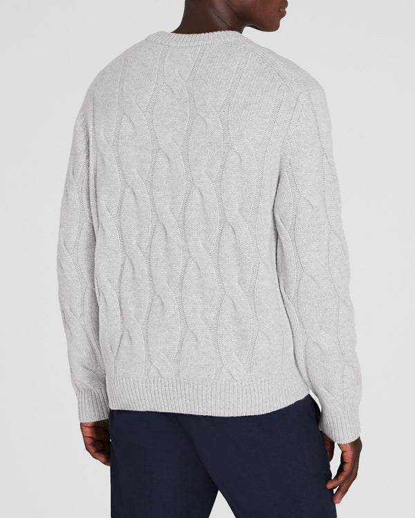 Club Monaco Wide Cable Cashmere Crewneck Light Heather Grey