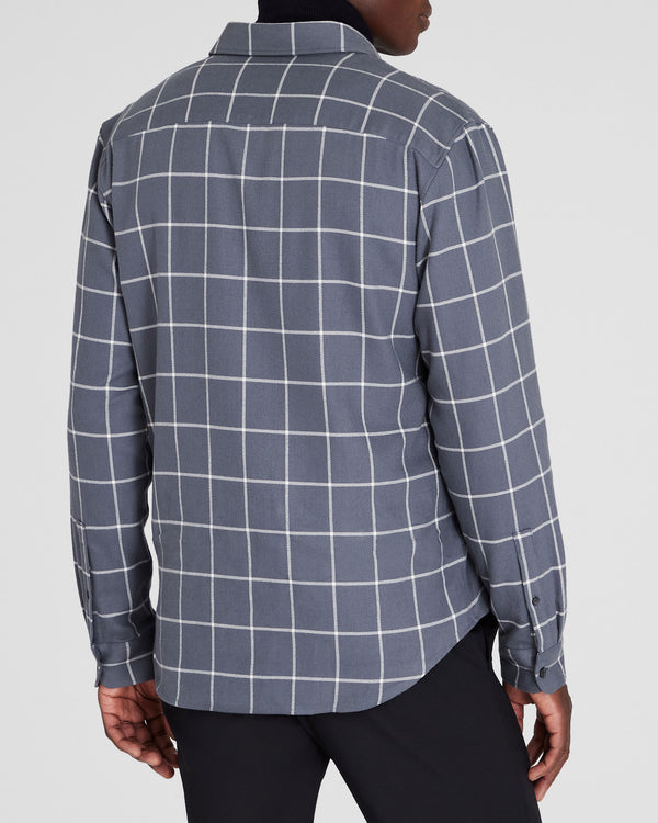 Club Monaco Windowpane Lightweight Flannel Shirt Grey