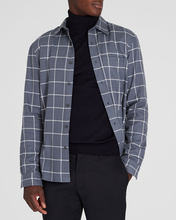 club monaco Windowpane Lightweight Flannel Shirt Grey