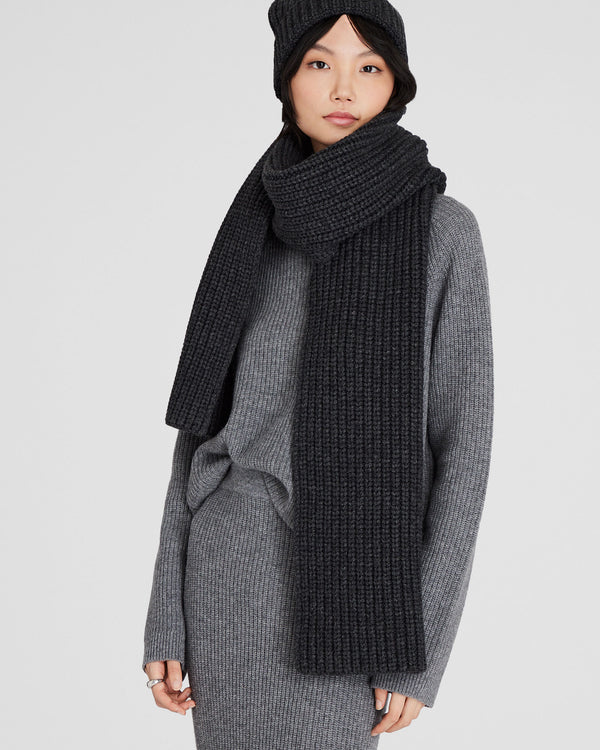 Club Monaco Wool Blend Ribbed-Knit Scarf Dark Heather