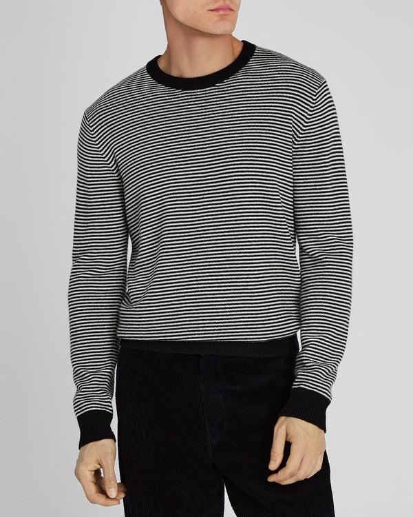 club monaco Wool-Blend Striped Crewneck Sweater Black Base