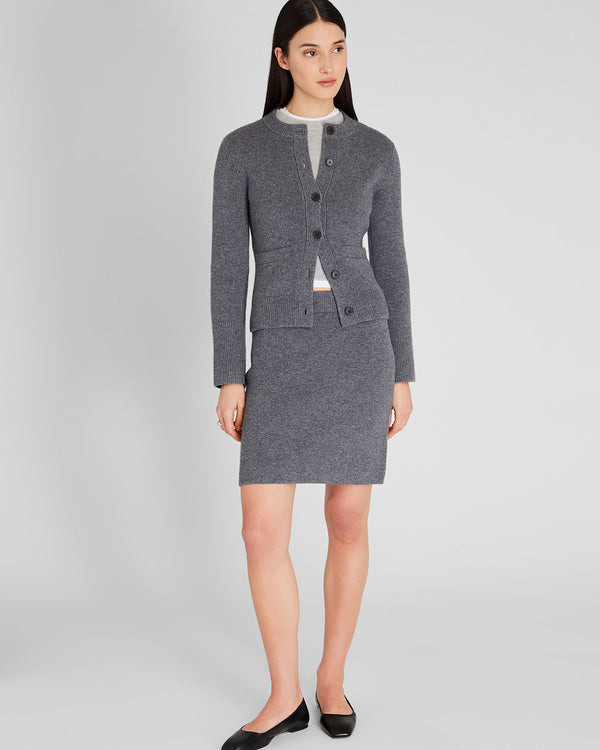 Club Monaco Wool-Cashmere Blend Milano Stitch Cardigan Charcoal