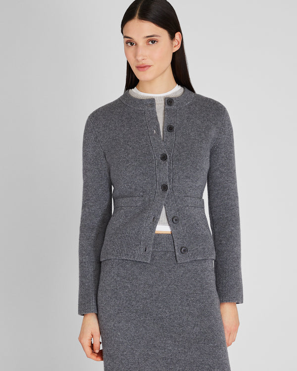 club monaco Wool-Cashmere Blend Milano Stitch Cardigan Charcoal