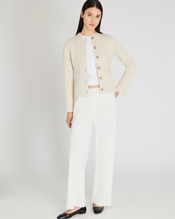 Club Monaco Wool-Cashmere Blend Milano Stitch Cardigan Warm Sand