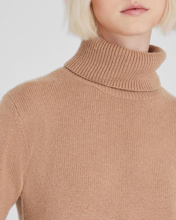 Club Monaco Wool-Cashmere Blend Mini Turtleneck Dress Camel