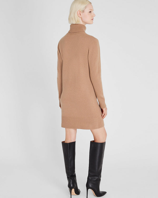 Club Monaco Wool-Cashmere Blend Mini Turtleneck Dress Camel