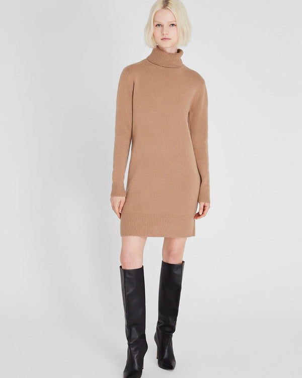 club monaco Wool-Cashmere Blend Mini Turtleneck Dress Camel