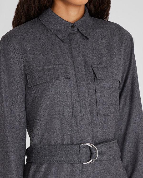 Club Monaco Wool Flannel Midi Shirt Dress Dark Grey Mix