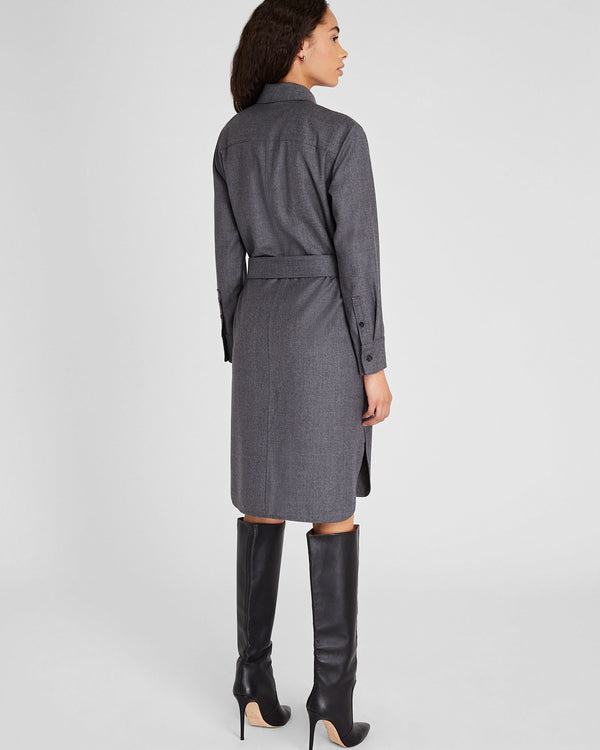 Club Monaco Wool Flannel Midi Shirt Dress Dark Grey Mix