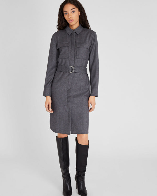 Club Monaco Wool Flannel Midi Shirt Dress Dark Grey Mix