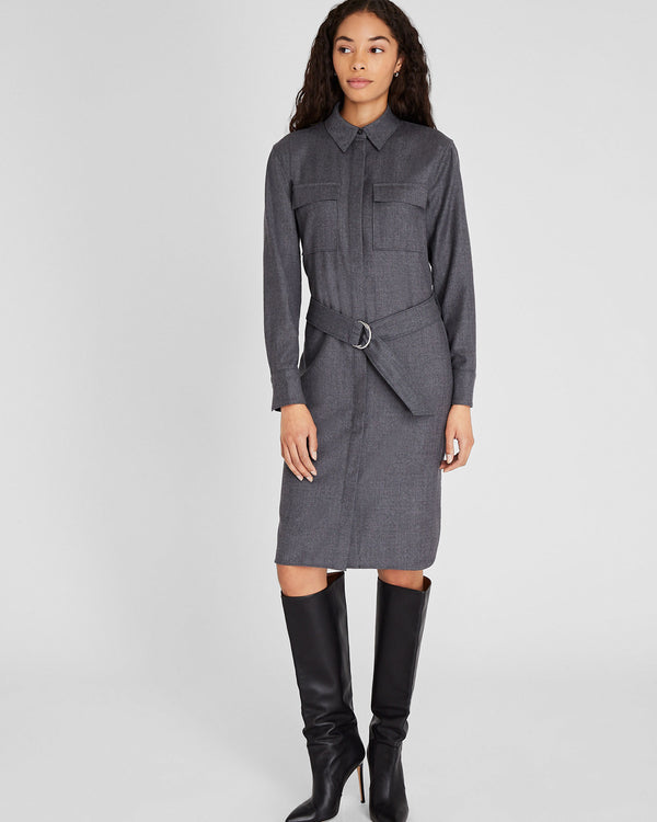 club monaco Wool Flannel Midi Shirt Dress Dark Grey Mix