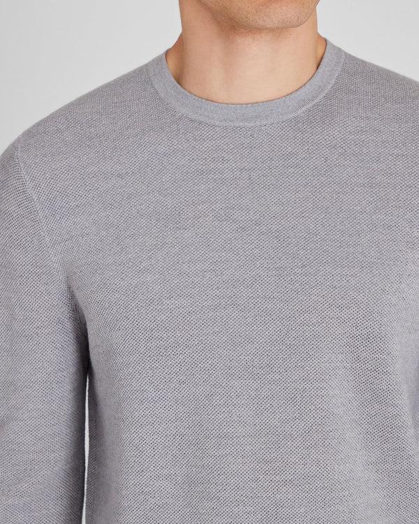 Club Monaco Wool Long-Sleeve Stitch Crew Light Heather Grey