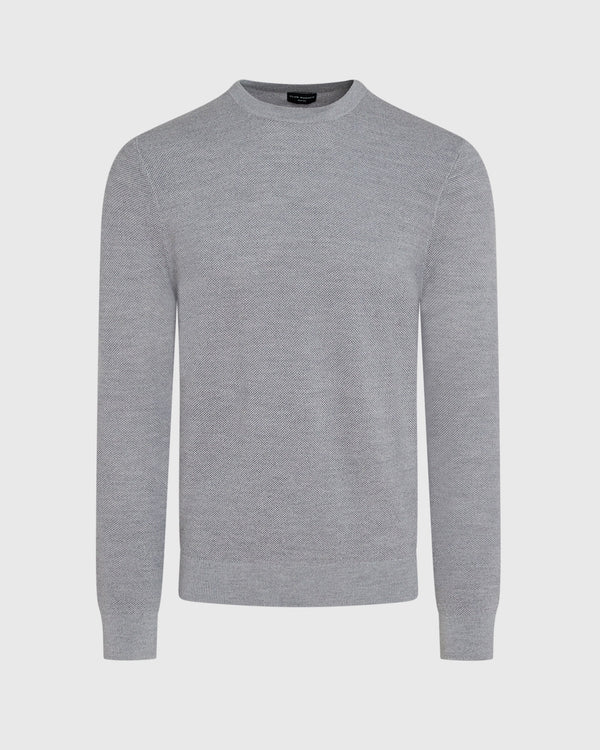 Club Monaco Wool Long-Sleeve Stitch Crew Light Heather Grey