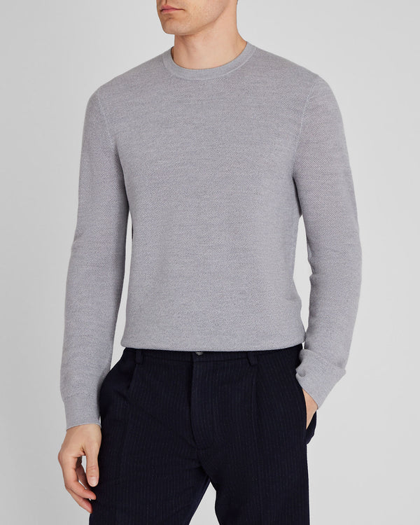 club monaco Wool Long-Sleeve Stitch Crew Light Heather Grey