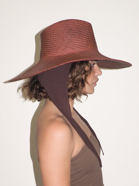 Clyde Caro Hat W. Neck Shade In Earth Brown Toquilla Straw