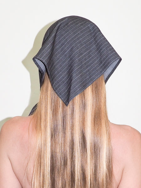 Clyde Brimmed Scarf In Charcoal Chambray Pinstripe