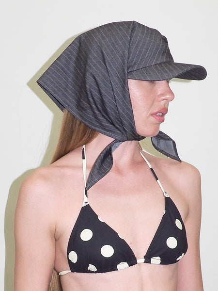 Clyde Brimmed Scarf In Charcoal Chambray Pinstripe