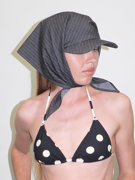 clyde Brimmed Scarf in Charcoal Chambray Pinstripe