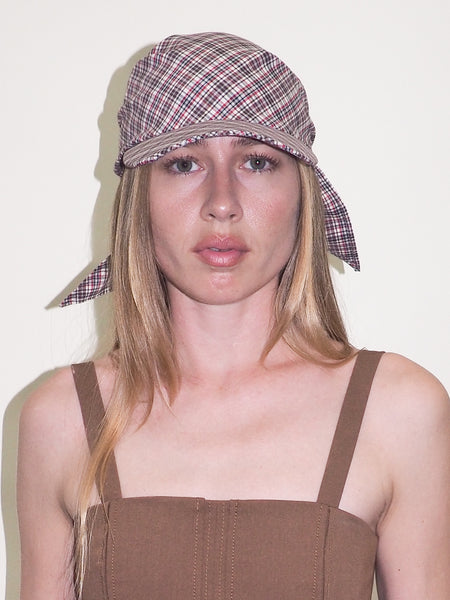 Clyde Brimmed Scarf In Red & Brown Plaid